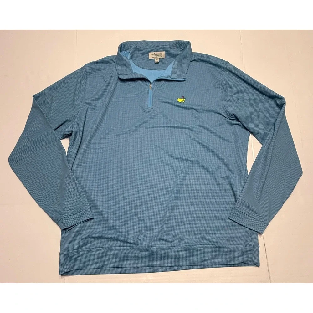 Masters By Peter Millar Mens XL Blue Micro Houndstooth Quarter Zip Golf Pullover